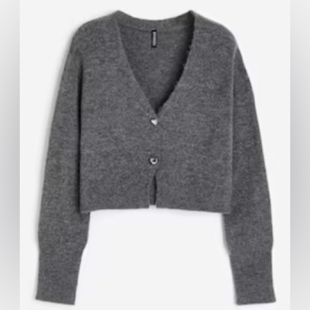 H&M Gray Cardigan Sweater with Ribbed Collar